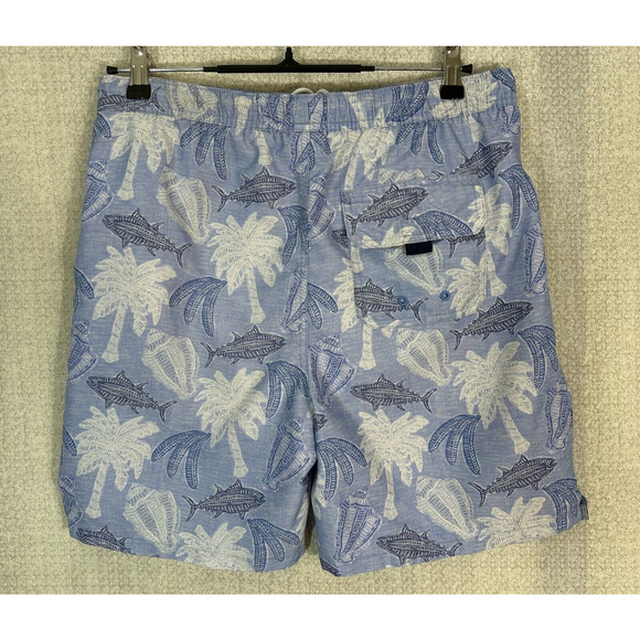 Vineyard Vines Swim Trunks Mens XL Blue Fish Tropical Actual 32X6 Stretch Lined - Picture 2 of 10